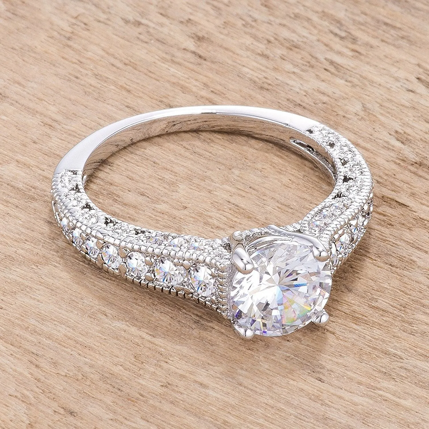 WildKlass 1.55Ct Antique Rhodium Plated CZ Pave Engagement Ring