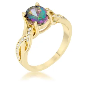 WildKlass 2ct Mystic CZ 14k Gold Plated Classic Oval Ring