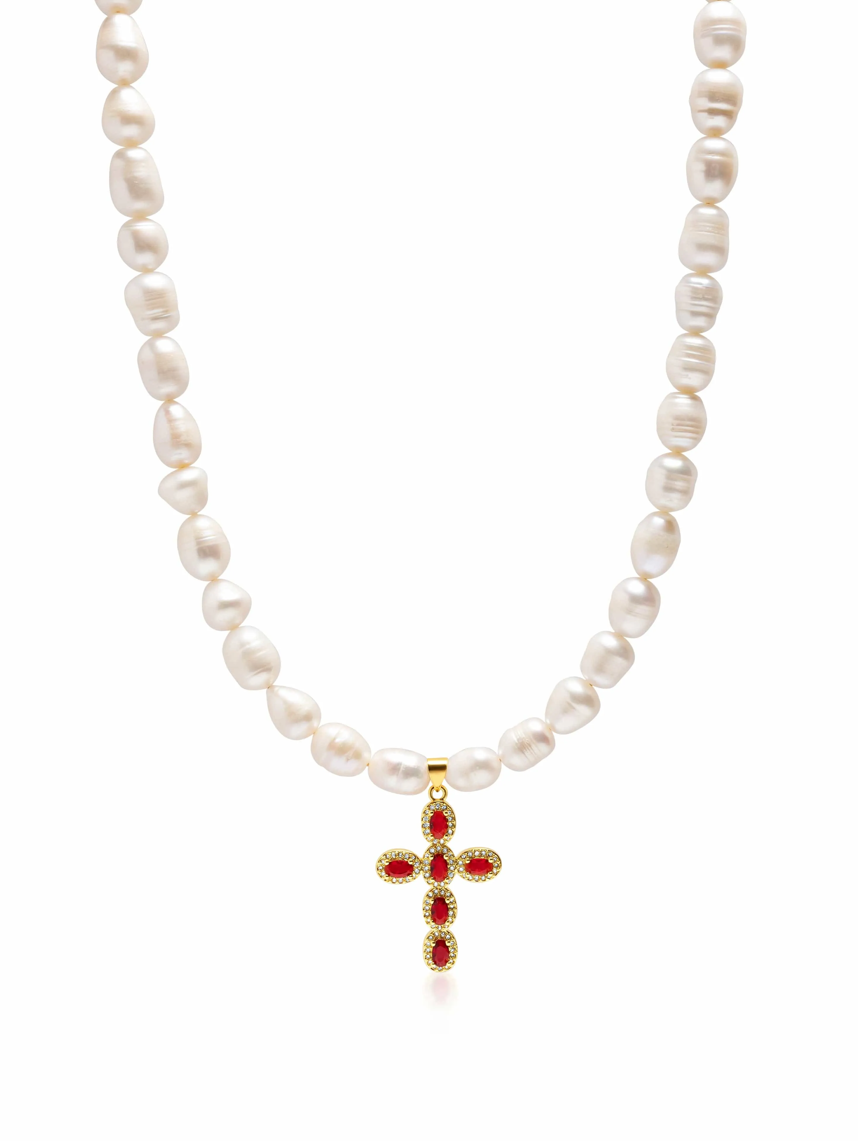 Women's Baroque Pearl Choker with Red Cross