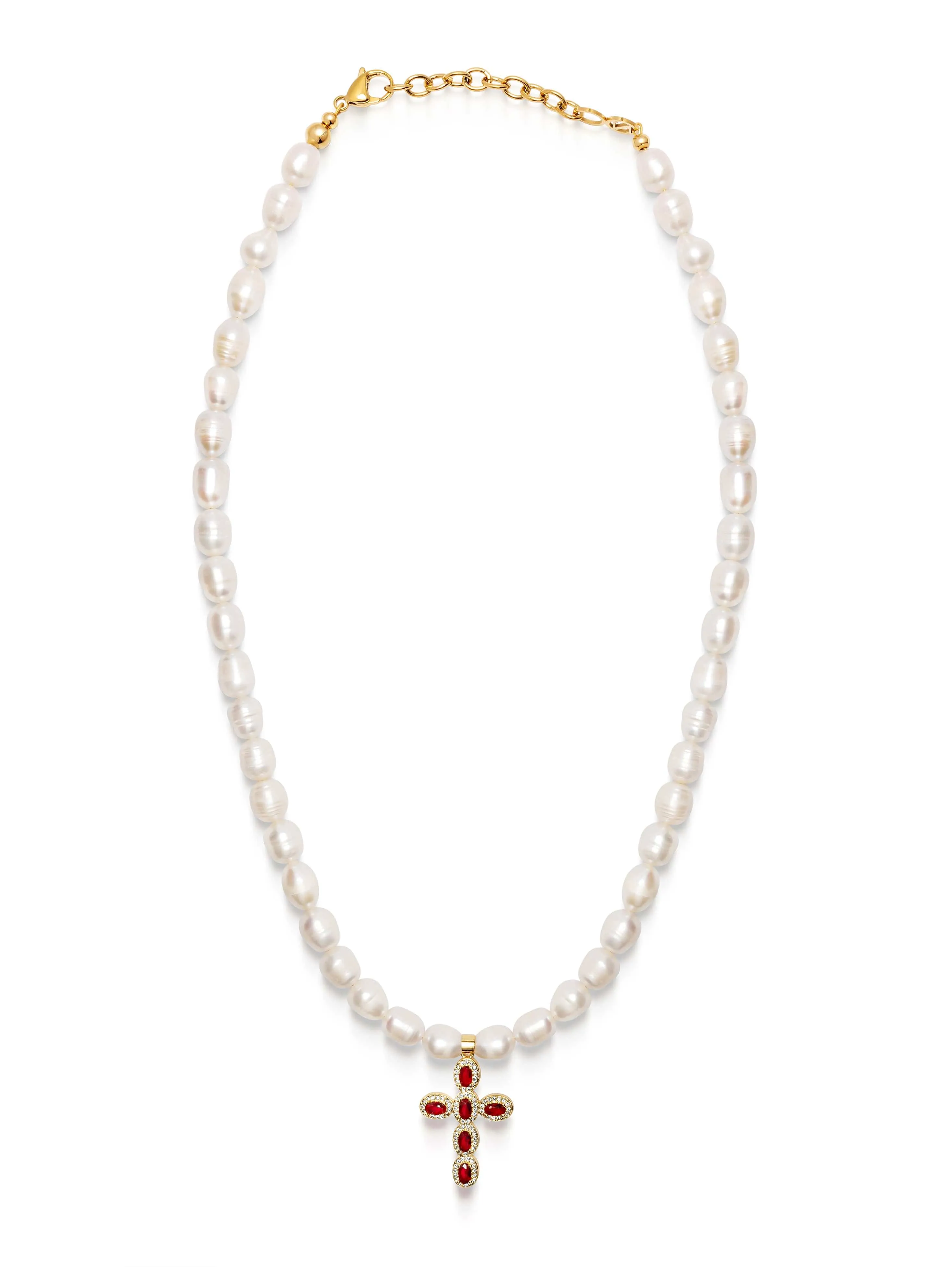 Women's Baroque Pearl Choker with Red Cross