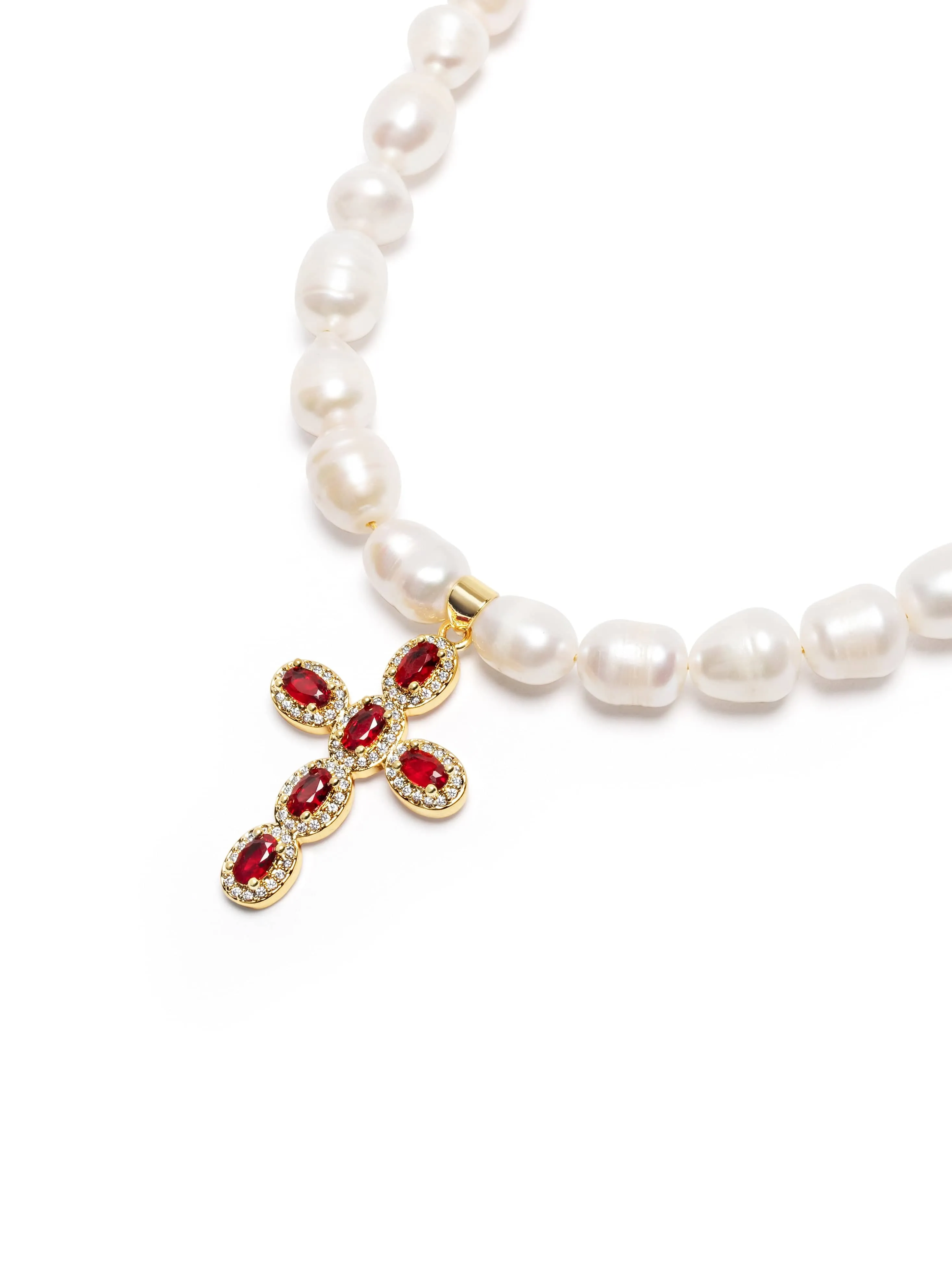 Women's Baroque Pearl Choker with Red Cross